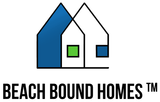 logo Abstract illustration of two overlapping house shapes, one blue and one white, with a green window on the blue house and a blue window on the white house.